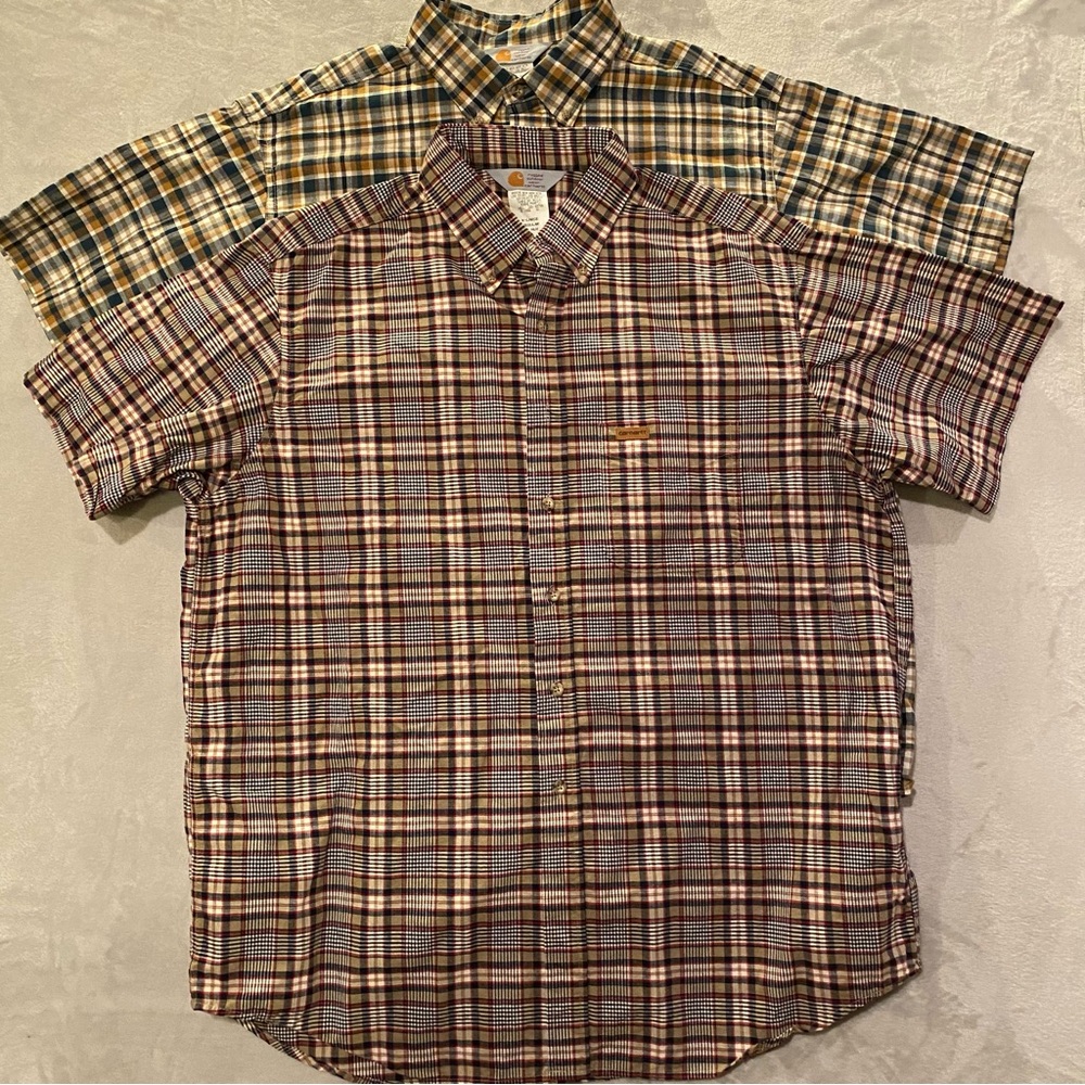 Carhart Shirt Men’s XL Plaid Short Sleeve Cotton Rugged Outdoor Wear Lot of 2vtg